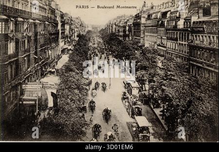 Paris, 2ème arrondissement. Le boulevard Montmartre Département français : 75 - Paris région : Ile-de-France carte postale vintage. Fin du 19ème - début du 20ème siècle Banque D'Images