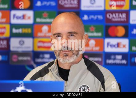Enzo Maresca, manager de Chelsea, lors d'une conférence de presse à Stamford Bridge, Londres. Date de la photo : mardi 21 octobre 2025. Banque D'Images