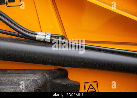 Mécanismes hydrauliques d'équipement de chargement lourd, gros plan. Banque D'Images