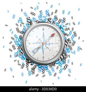 Une boussole avec des paragraphes bleus et gris sur fond blanc. Fichier vectoriel EPS 10. Banque D'Images
