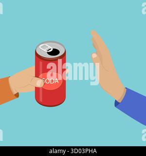 Illustration plate isométrique 3D de dire non à la boisson gazeuse, arrêter la consommation malsaine illustration plate isométrique 3D de dire non à la boisson gazeuse, arrêter la consommation malsaine Banque D'Images