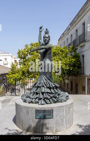 Cadix, Espagne, Andalousie - 31 mars 2025 : Monument en bronze à la danseuse de flamenco Conchita Aranda Fosa dans la pose de danse Banque D'Images