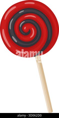 Rouge et noir Lollipop dessiné à la main style vectoriel plat tendance. bonbons décoratifs festifs. Halloween, vacances d'octobre effrayantes. trick or treat night. pour invitation de fête, affiche, carte de voeux, autocollant. Illustration de Vecteur