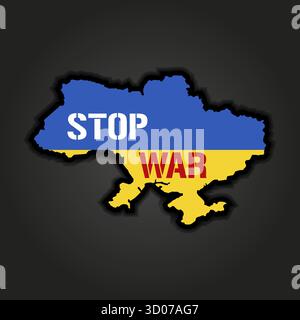Concept d'arrêt de guerre avec signe d'interdiction sur la carte de l'Ukraine arrière-plan de la carte de l'Ukraine peinte dans les couleurs du drapeau national. Pas de guerre ni de militaire Banque D'Images