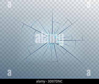 Texture de verre brisée avec des fissures, des trous de balle et des bords brisés. Effet de fracture réaliste sur surface transparente. Fond vectoriel abstrait pour da Illustration de Vecteur