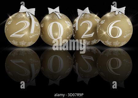 Illustration 3D. Nouvel an 20246 nouvel an 2026 en chiffres et avec décoration de Noël. Banque D'Images