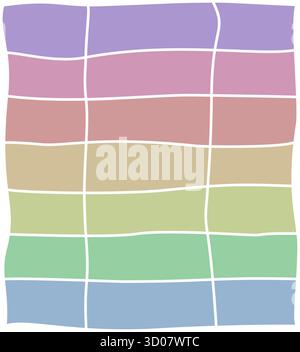 Tableau ou graphique vertical à trois colonnes et sept rangées avec des cellules arc-en-ciel pastel et des lignes blanches dans un style vacillant. Matrice de données vierge, Spreadshe Illustration de Vecteur
