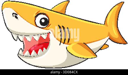 Requin de bande dessinée jaune vif avec un large sourire, de grands yeux et des dents pointues, style artistique vectoriel Illustration de Vecteur