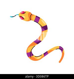 Serpent rayé ou reptile de camouflage. Vecteur serpent animal avec des rayures de corps. Jungle sauvage ou forêt tropicale, dessert nature. Nature effrayante et faune sauvage. Zoologie et biologie, herpétologie. Illustration de Vecteur