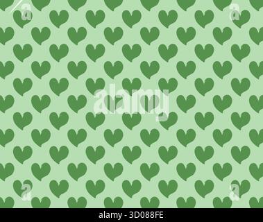 Fond de modèle sans couture de coeurs vert foncé et clair. Une conception vectorielle de texture d'amour monochromatique douce Illustration de Vecteur