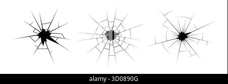 Illustration de surface fissurée avec verre brisé, trou de balle et texture de mur. Effet brisé réaliste avec lignes de fracture et modèle de crash. Vecto Illustration de Vecteur