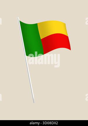 illustration vectorielle de drapeau ondulé bénin. Emblème moderne aux couleurs nationales authentiques. Conception vectorielle isolée. Illustration de Vecteur
