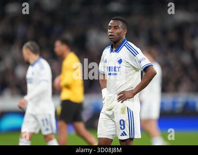 Kopenhagen, Danemark. 21 octobre 2025. Football : Ligue des Champions, journée 3, FC Copenhague - Borussia Dortmund, tour préliminaire, à Telia Parken. Youssoufa Moukoko (FC Copenhague) en action. Crédit : Marcus Brandt/dpa/Alamy Live News Banque D'Images