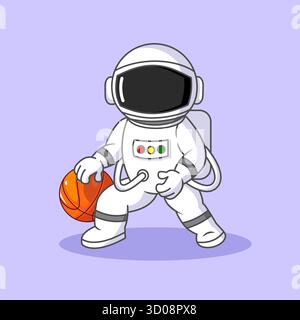 Astronaute dribble un dessin animé d'illustration vectorielle de basket-ball Illustration de Vecteur