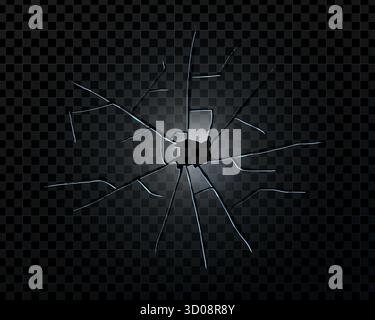 Texture de verre fissuré réaliste avec miroir cassé et effet de trou de balle. Fond d'écran brisé 3D abstrait avec surface transparente et nette Illustration de Vecteur