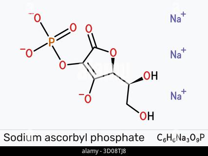 Phosphate d'ascorbyle de sodium, molécule SAP. Dérivé stable de vitamine C pour les soins de la peau, antioxydant, support de collagène, anti-acné, cosmétique hydrosoluble AC Illustration de Vecteur