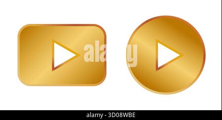 Icône de vecteur de bouton doré de lecture. Bouton de lecture doré à flèche ronde Illustration de Vecteur
