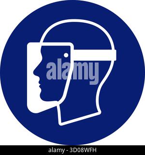 la protection classique de l'écran de sécurité du visage de l'œil a requis avertissement alerte attention signe de danger dans le vecteur de symbole de cercle bleu isolé sur fond transparent Illustration de Vecteur