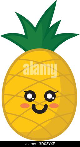 mignon autocollant ananas kawaii personnage icône vecteur illustration design Illustration de Vecteur