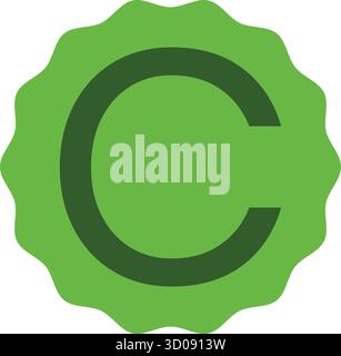 Lettre verte créative C placée à l'intérieur d'un cadre circulaire vert clair lisse. Conception vectorielle propre et moderne idéale pour le matériel éducatif, la typographie. Illustration de Vecteur