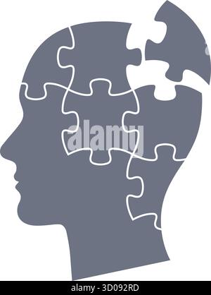 symbole d'icône de silhouette de pièces de puzzle de tête abstraite isolé sur l'illustration vectorielle de fond transparent Illustration de Vecteur