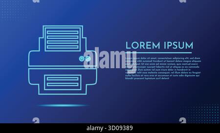 Icône de ligne de machine d'imprimante, illustration vectorielle de contour pour l'impression de bureau et de documents, fond bleu avec espace réservé de texte Illustration de Vecteur