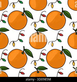Motif vectoriel sans couture avec des lumières de fête oranges brillantes mandarine, parfait pour les décorations saisonnières. Illustration de Vecteur