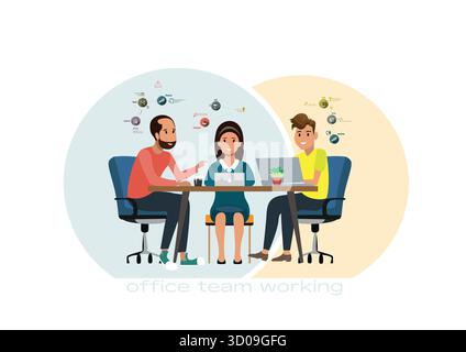 Illustration vectorielle plate d'une équipe de bureau diversifiée travaillant ensemble sur un projet Illustration de Vecteur