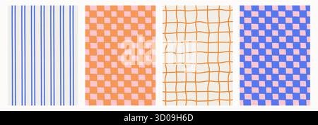 Arrière-plans rétro sans carreaux, rayures et quadrillage dans un style coloré audacieux. Concept de textile abstrait funky, motif géométrique vintage Illustration de Vecteur