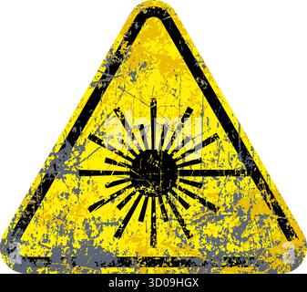 panneau d'avertissement de danger de rayonnement laser dans un triangle jaune en détresse vieux vecteur de symbole rayé isolé sur fond transparent Illustration de Vecteur