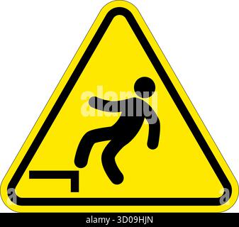 panneau de danger d'avertissement de danger de chute classique dans le vecteur de symbole de triangle jaune isolé sur fond transparent Illustration de Vecteur