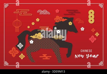 Fond vertical Lunar nouvel an, bannière, modèle d'histoire de médias sociaux. Nouvel an chinois 2024 , année du Dragon. Style vectoriel moderne géométrique Illustration de Vecteur