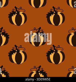 Vibes d'Halloween. Motif avec des citrouilles rayées dans des couleurs foncées orange et marron. . Illustration vectorielle Illustration de Vecteur