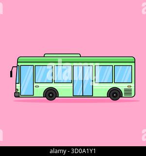 Bus vert de transport public dans le style plat illustration vectorielle dessin animé Illustration de Vecteur
