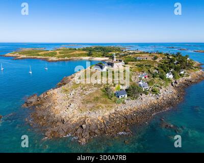 France, Manche, Granville, Chausey Islands, Grand Island (vue aérienne) Banque D'Images