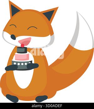 Renard rouge mangeant l'icône de dessin animé vectoriel de gâteau sucré Illustration de Vecteur