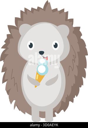 Mignon hérisson mangeant l'icône de dessin animé vecteur de crème glacée Illustration de Vecteur