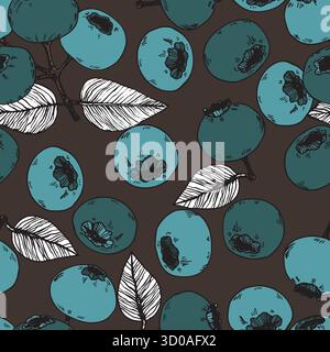 Modèle sans couture avec myrtille. Myrtilles naturelles fraîches mûres savoureuses. Illustration vectorielle pour arrière-plan, emballage, textile, tissu et divers Illustration de Vecteur