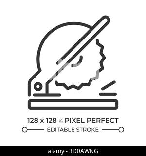 Icône de ligne de scie à hacher. Lame circulaire, travail du bois. Équipement et instruments professionnels. Industriel, artisanat. Illustration vectorielle isolée. Sortie Illustration de Vecteur