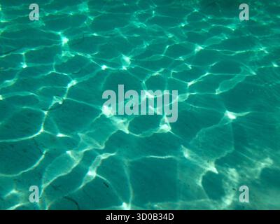 Lumière du soleil créant des motifs d'ondulation sur les fonds marins sablonneux dans l'eau turquoise claire Banque D'Images