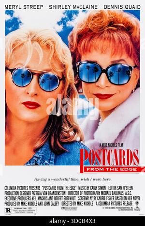 Postcards from the Edge (1990) réalisé par Mike Nichols et mettant en vedette Meryl Streep, Shirley MacLaine et Dennis Quaid. Une actrice s'attaque à la désintoxication tout en naviguant dans sa relation avec sa mère dominante. Photographie d'une affiche américaine originale de 1990 À USAGE ÉDITORIAL EXCLUSIF. Crédit : BFA / Columbia Pictures Banque D'Images