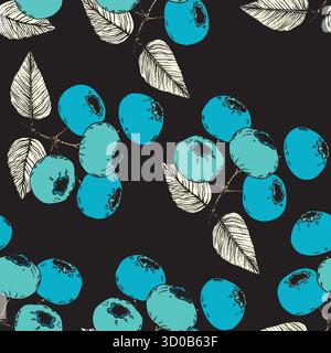Modèle sans couture avec myrtille. Myrtilles naturelles fraîches mûres savoureuses. Illustration vectorielle pour arrière-plan, emballage, textile, tissu et divers Illustration de Vecteur