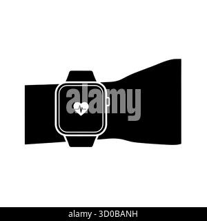 Smartwatch sur le poignet avec l'icône de battement de cœur affiché à l'écran. Illustration de Vecteur
