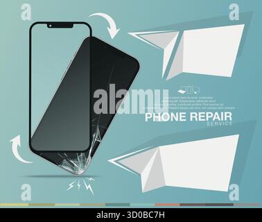affichage cassé dans le téléphone portable, service de réparation Illustration de Vecteur