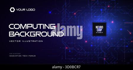 Informatique, puce ai, carte de circuit neuronal, réseau bleu brillant. Fond de matériel technique pour les présentations, les sites Web, le marketing INFORMATIQUE. Processeurs neuronaux Illustration de Vecteur