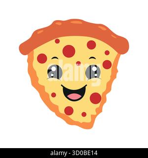 Tranche de pizza kawaii de dessin animé mignon. Illustration de Vecteur