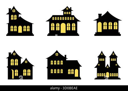 Silhouette d'Une maison ou d'un château avec lumière chaude Illustration de Vecteur