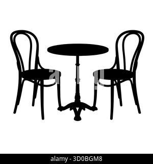Silhouette de deux chaises et table ronde au design classique. Illustration de Vecteur