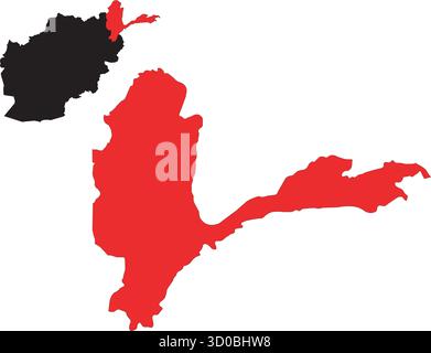 Vecteur de carte noir de l'Afghanistan montrant les provinces avec Badakhshan et la région du couloir de Wakhan en surbrillance Illustration de Vecteur