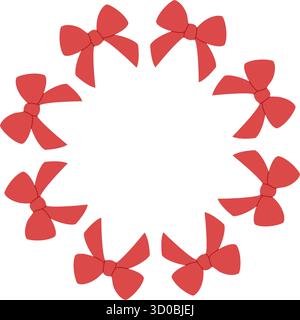 Couronne festive d'arcs rouges. Conception vectorielle plate simple. Cadre rond du nouvel an et Noël. Idéal pour cartes postales, cartes de visite, design d'emballage, maison, boutique. Illustration vectorielle Illustration de Vecteur